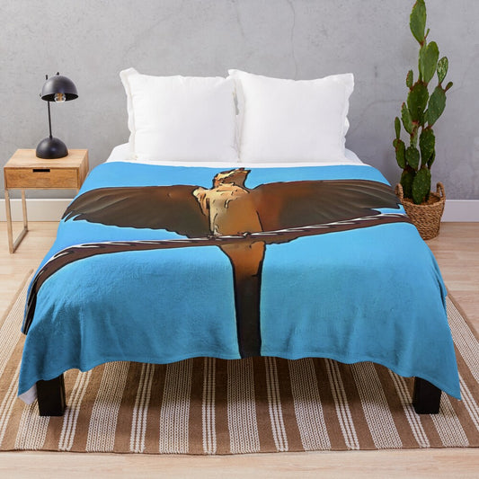 Artistic plush blanket featuring a beautiful swallow in flight