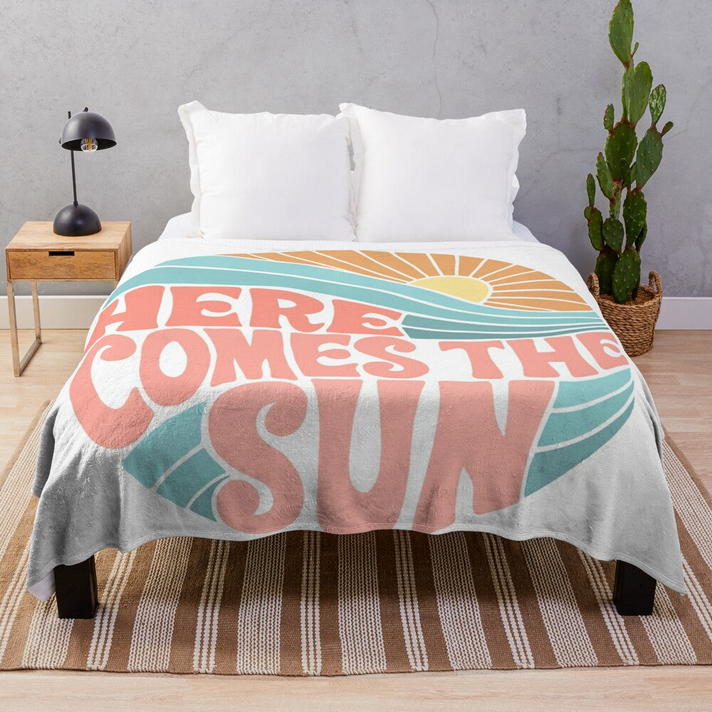 Colorful plush blanket with a vibrant sun motif design