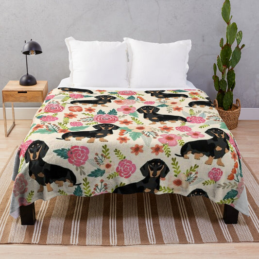 Dachshund dogs and flowers plush blanket