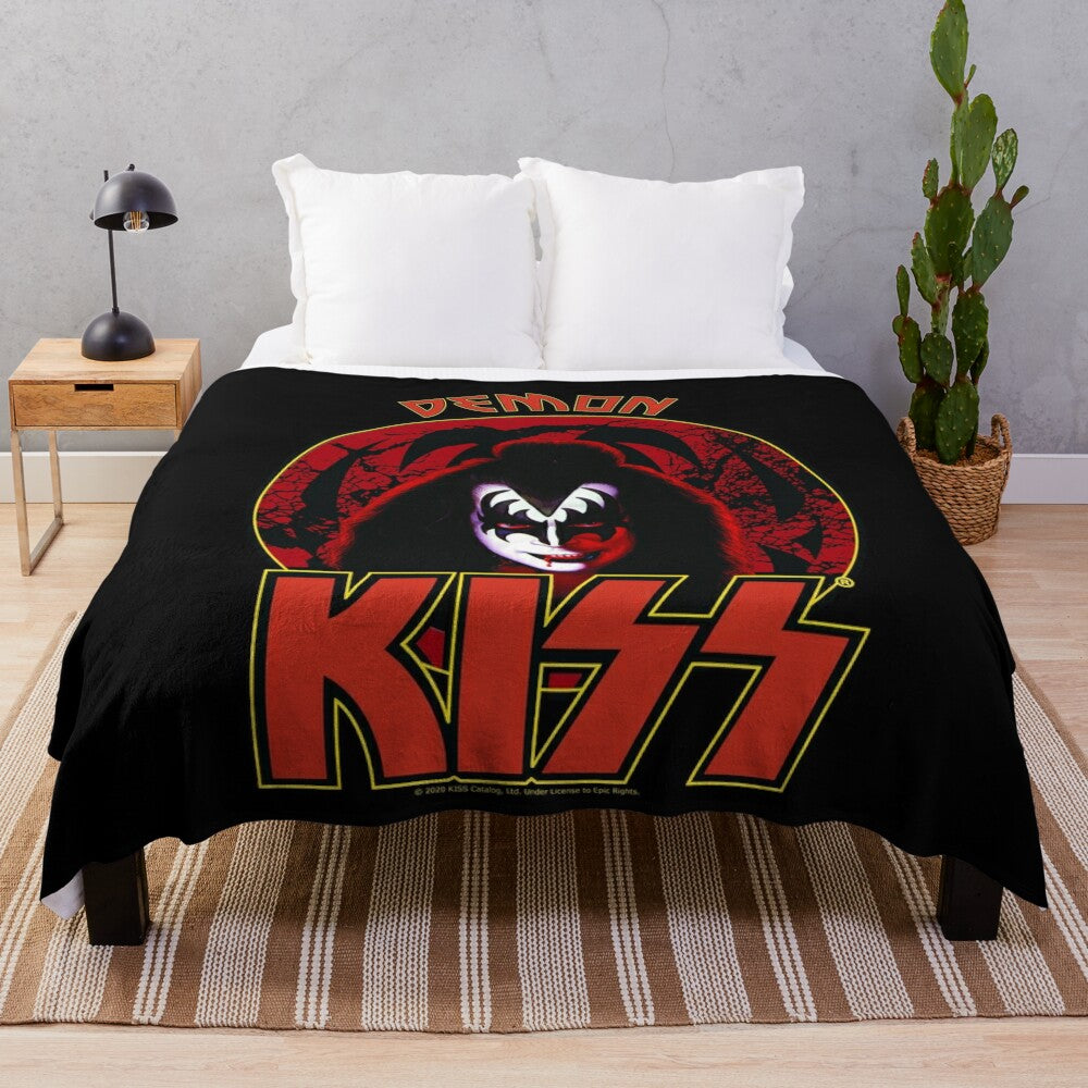 KISS band demon design plush blanket for music lovers