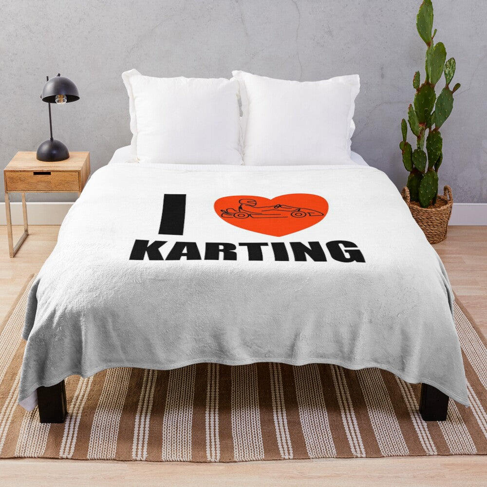 Plush blanket with karting/racing design