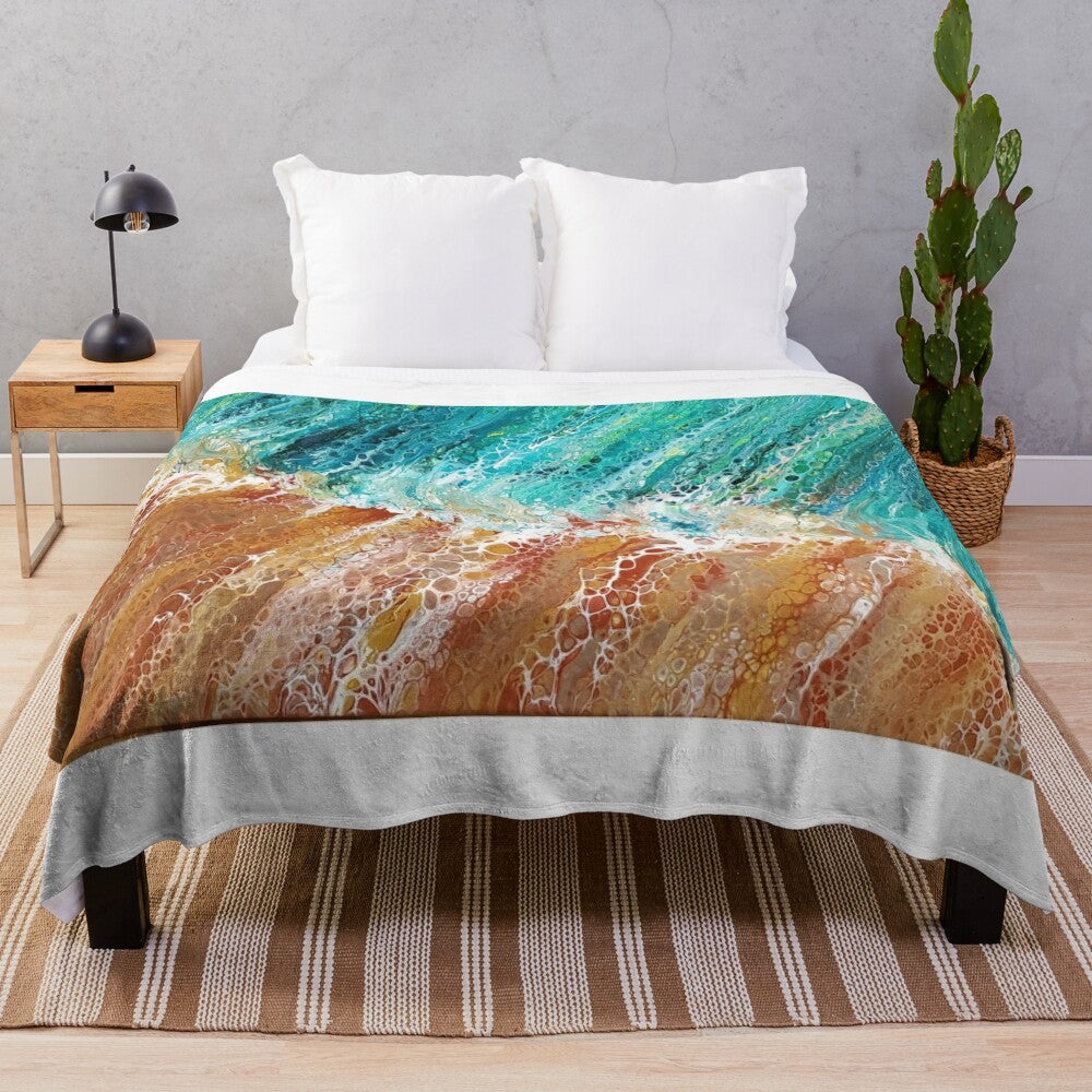 Colorful and abstract beach-themed plush blanket