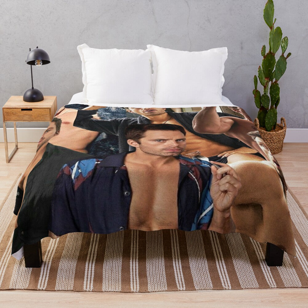 Sebastian Stan Inspired Plush Blanket with Collage Design