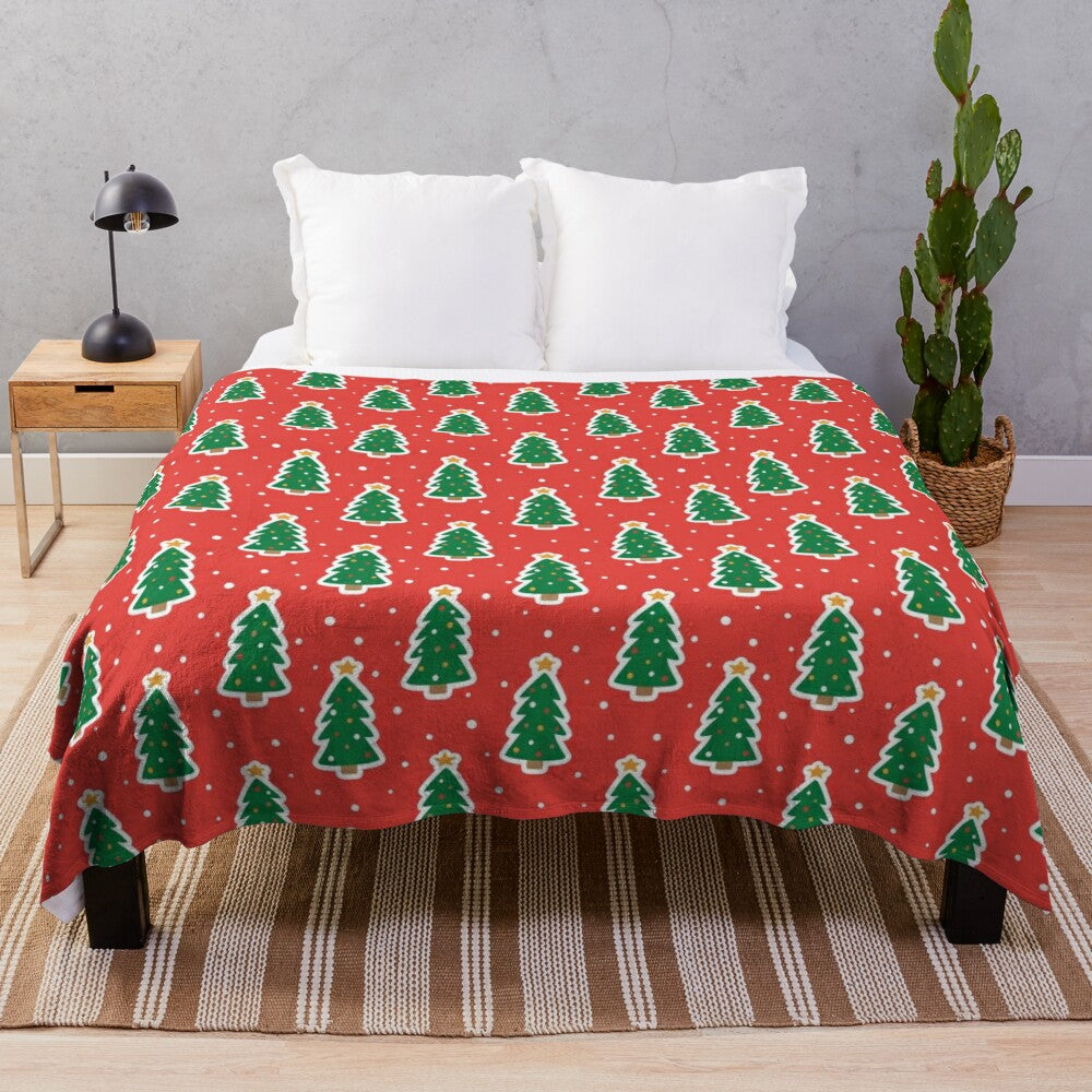 Festive Christmas tree pattern design on a plush blanket