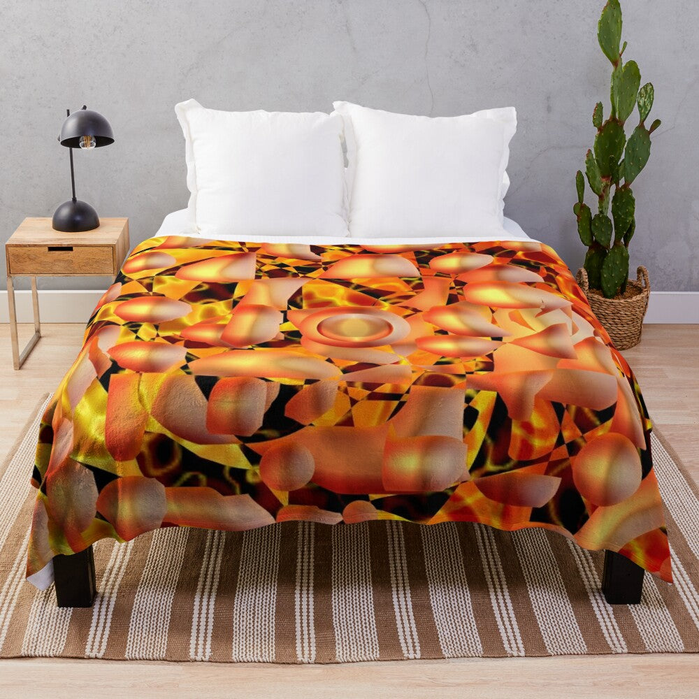 Orange abstract plush blanket with a vibrant, modern pattern