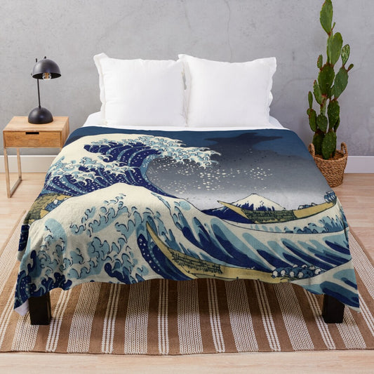 Sondersky plush blanket featuring the iconic Great Wave off Kanagawa design