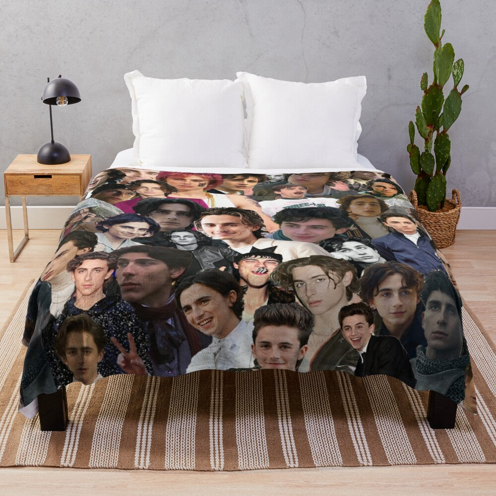 Timothee Chalamet inspired plush collage blanket