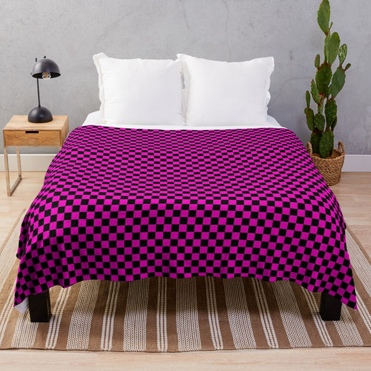 Vibrant geometric patterned plush blanket with abstract "missing texture" design