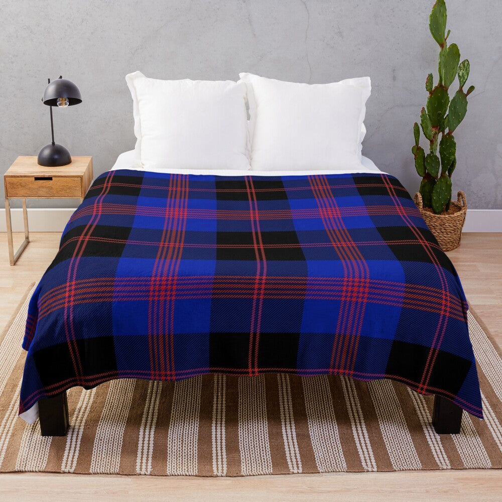 Plush tartan blanket with rampant lion design