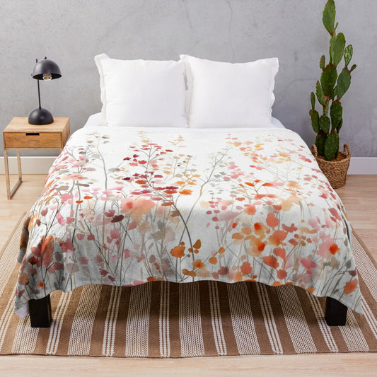 Colorful watercolor flowers and meadow landscape design plush blanket