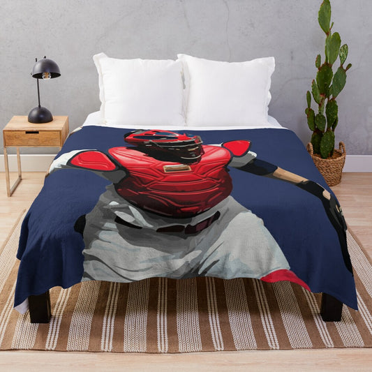 Yadier Molina baseball illustration plush blanket