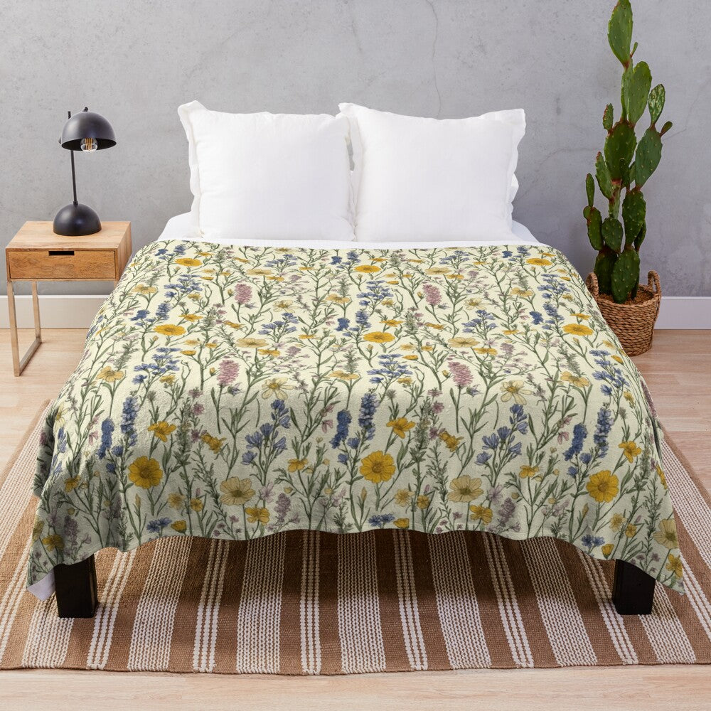 Colorful meadow flowers plush blanket