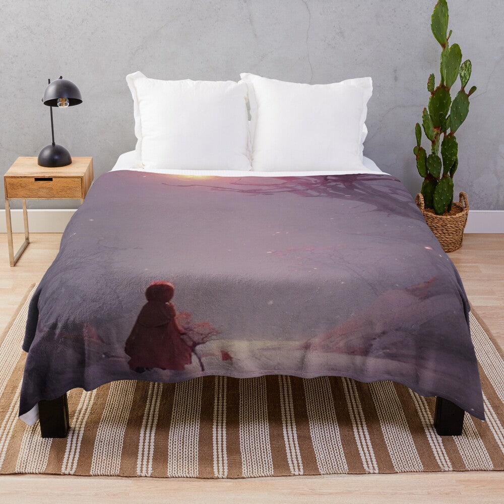 Aesthetic fantasy winter landscape plush blanket