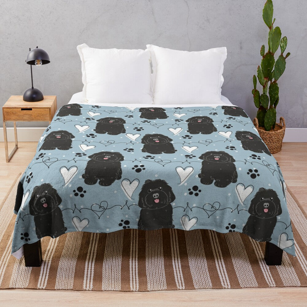 Black plush blanket featuring a cute Havanese dog design