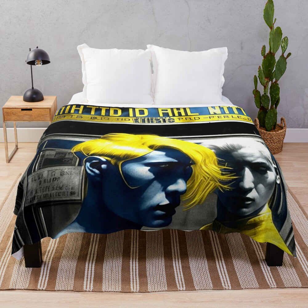 Futuristic Metropolis themed plush blanket with cinema, movie, and lighting elements