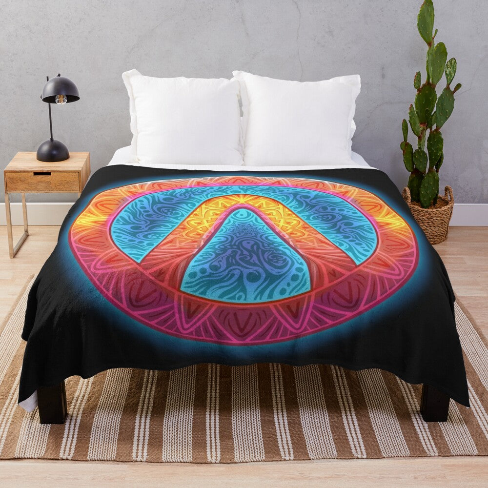 Patterned plush blanket with vibrant mandala-inspired design, perfect for Borderlands fans