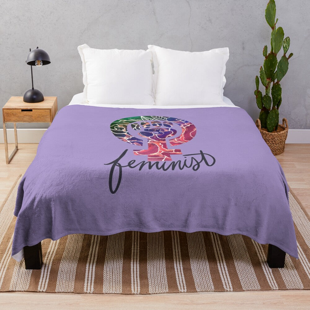 Feminist plush blanket with retro art design