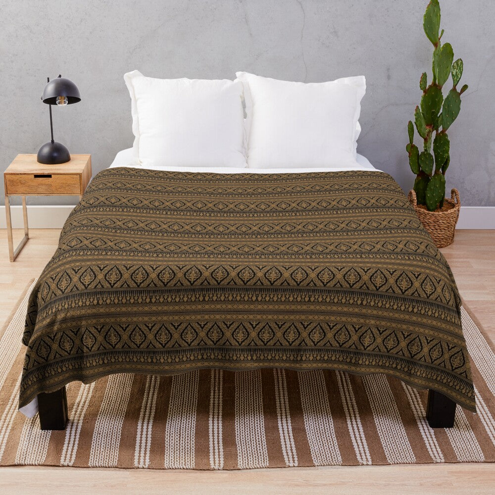 Vibrant Thai-inspired patterned plush blanket