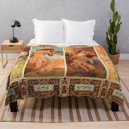 Alphonse Mucha-inspired art nouveau four seasons plush blanket