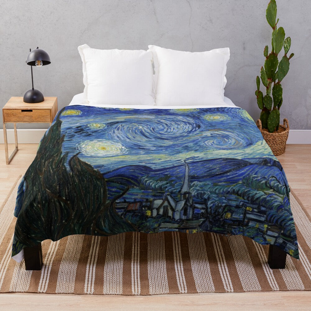 Plush blanket featuring The Starry Night painting by Vincent van Gogh