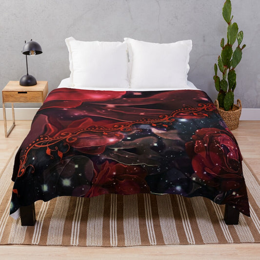 Stunning red rose floral design on a soft, plush blanket