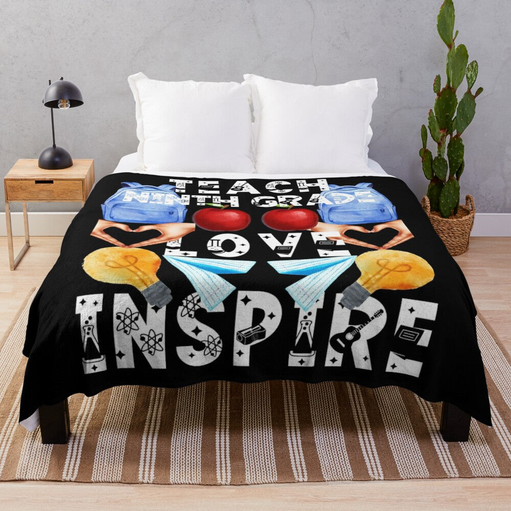 Plush blanket with the text "teach, love, inspire" for ninth grade teachers