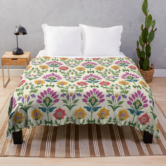 Blooming India plush blanket with colorful floral and botanical pattern