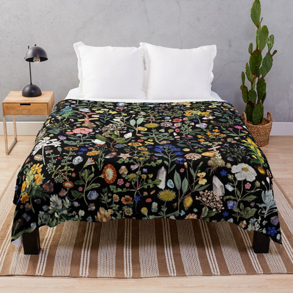 Colorful Floral Plush Blanket with Digital Plant and Nature Inspired Motifs