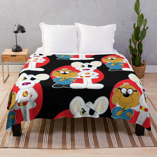 Danger Mouse plush blanket with retro 1980s cartoon design