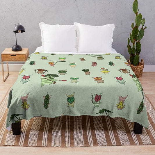 Korok-themed plush blanket with a whimsical pattern and soft, cuddly texture