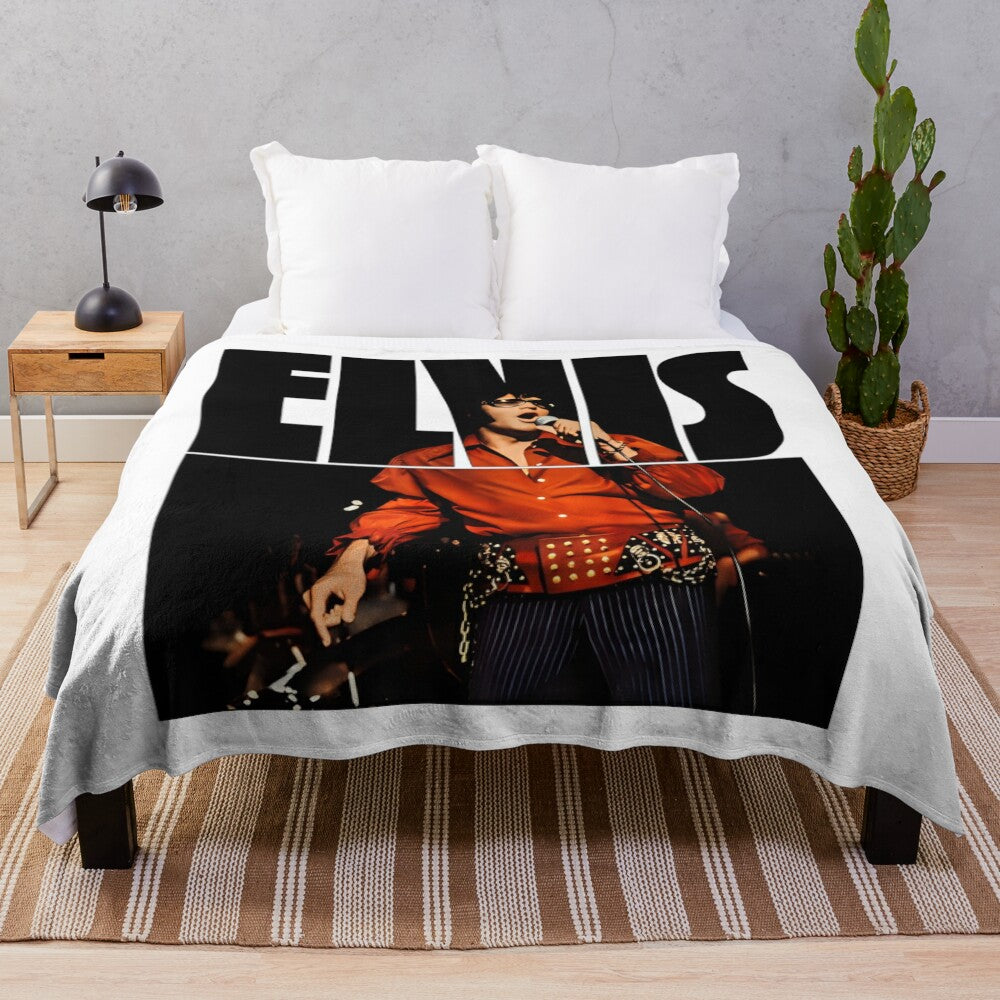 Vintage-style plush blanket featuring classic Elvis Presley logo and music theme