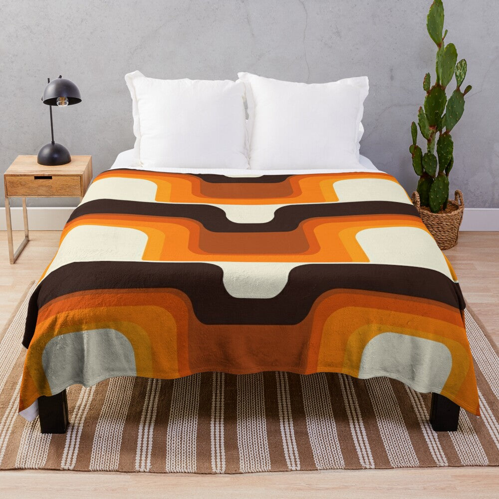 Vibrant orange retro plush blanket with midcentury modern inspired design