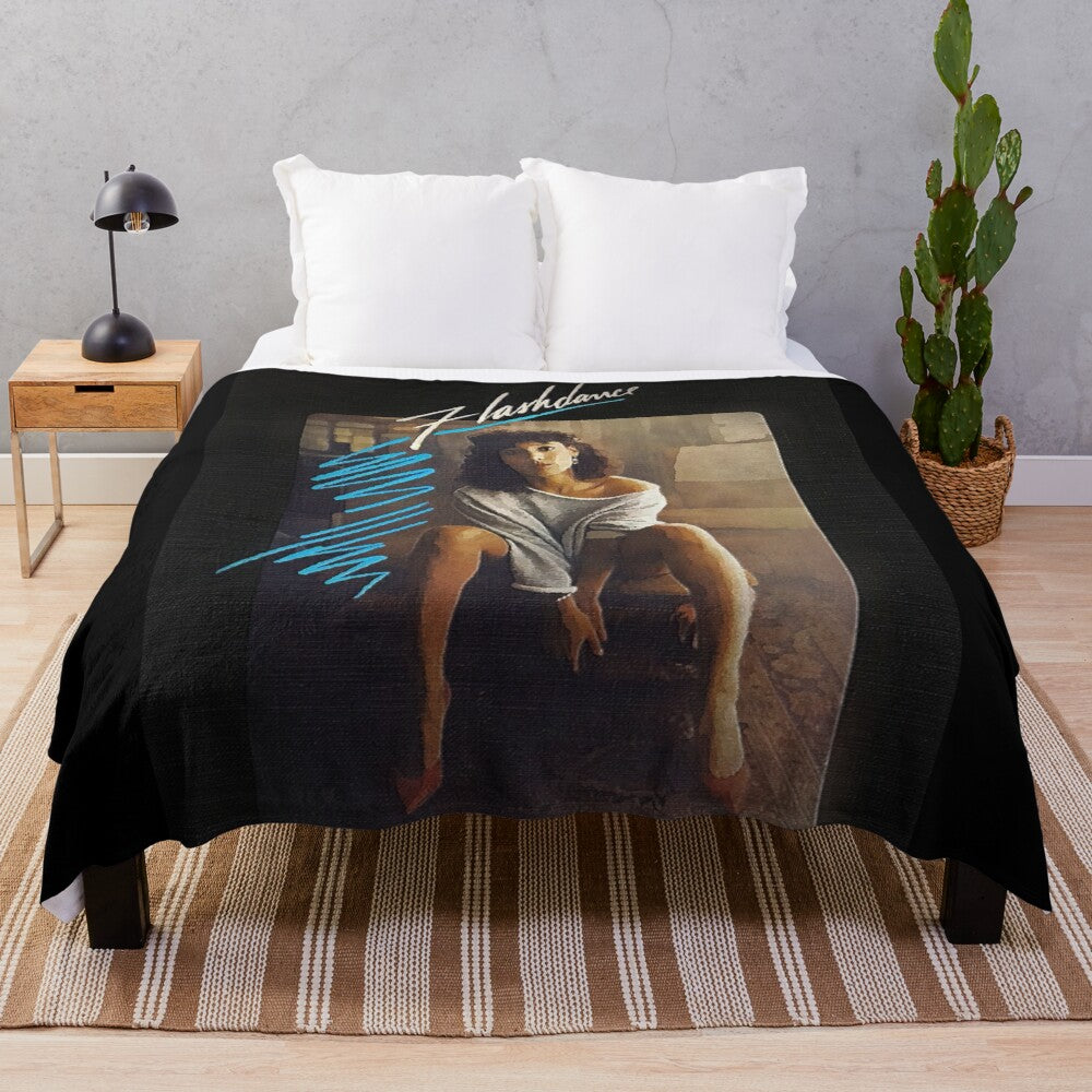 Watercolor plush blanket featuring a design inspired by the classic 80s dance movie Flashdance