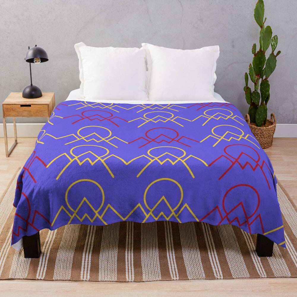 Colorful plush blanket with a Colombian mountain landscape pattern