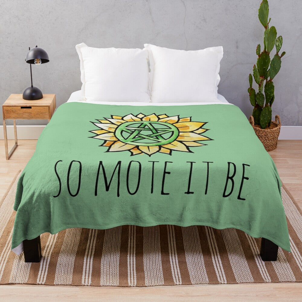 Mystical floral plush blanket with "So Mote It Be" design