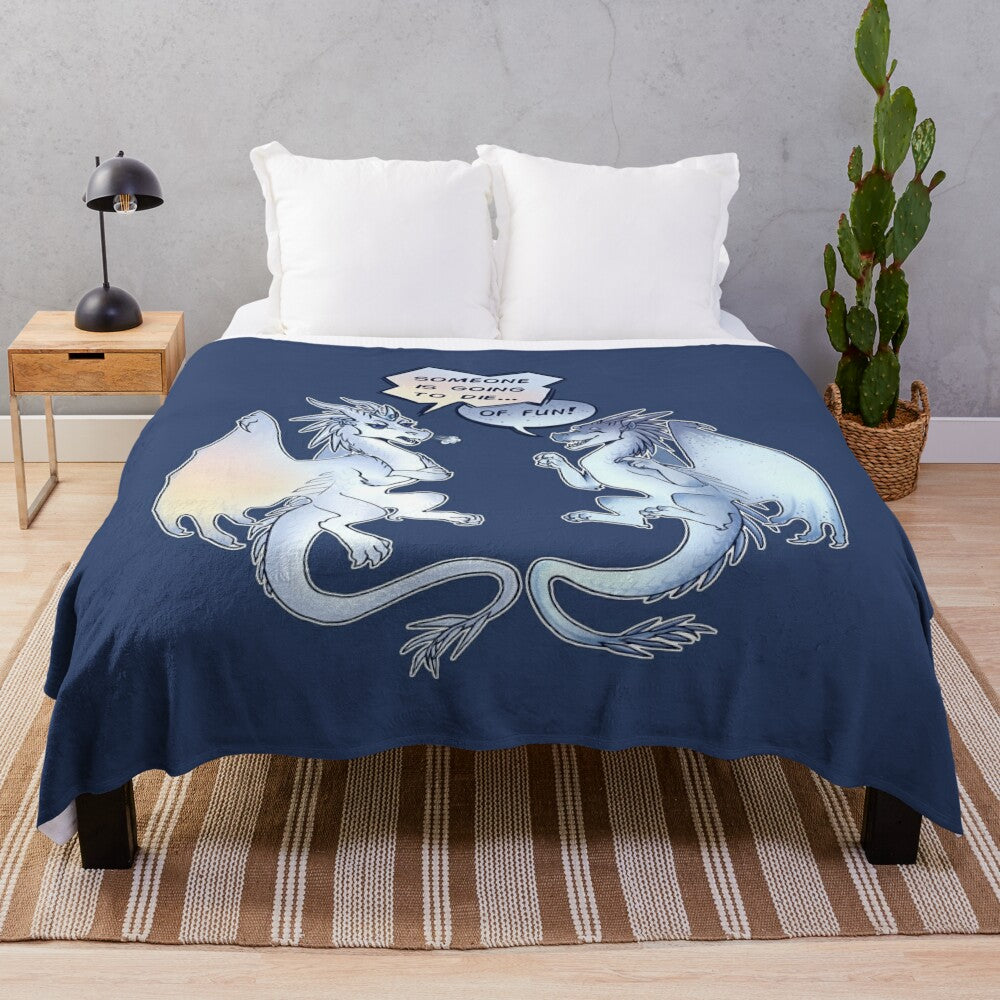 Wings of Fire inspired plush blanket featuring Snowfall the IceWing and Lynx