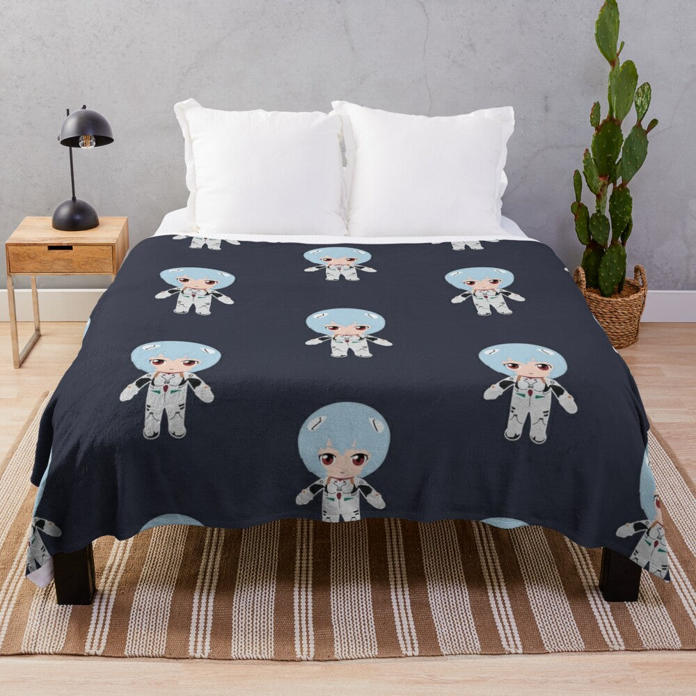 Rei-inspired plush blanket with Evangelion and anime design