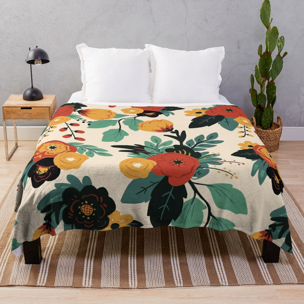 Summer meadow inspired plush blanket with floral, botanical, and nature-themed design