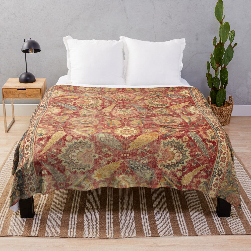 17th Century Indian Carpet Print Plush Blanket