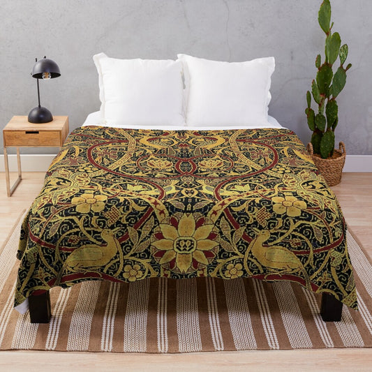 Vintage floral pattern plush blanket inspired by the iconic designs of William Morris