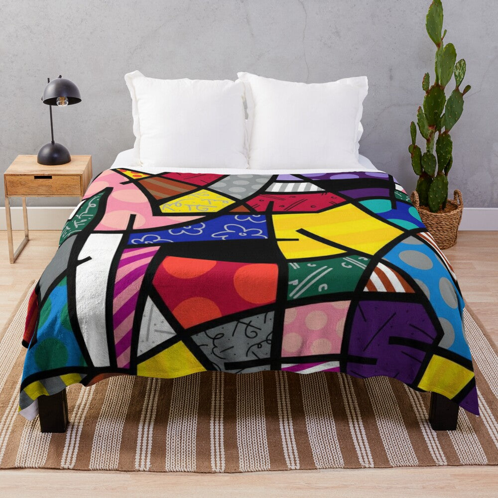 Romero Britto inspired pop art plush blanket