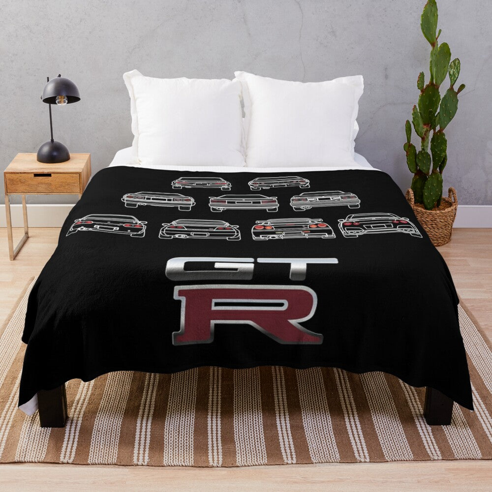 Nissan Skyline inspired plush blanket featuring the iconic Japanese car design