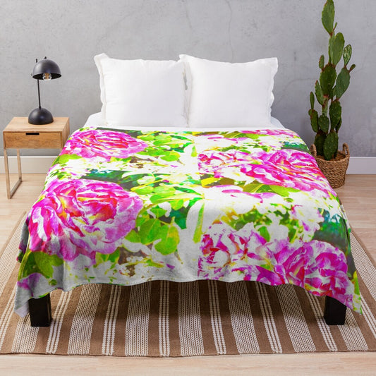 Floral plush blanket with vibrant colors and soft, comfortable texture