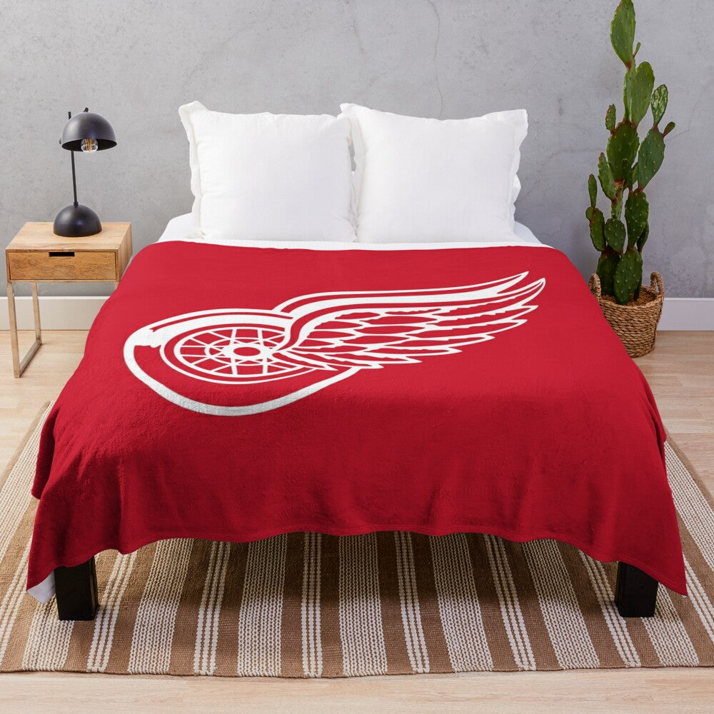 Detroit Red Wings inspired plush blanket with team colors and logo