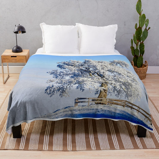 Plush blanket featuring a snowy winter landscape in the Swiss Alps