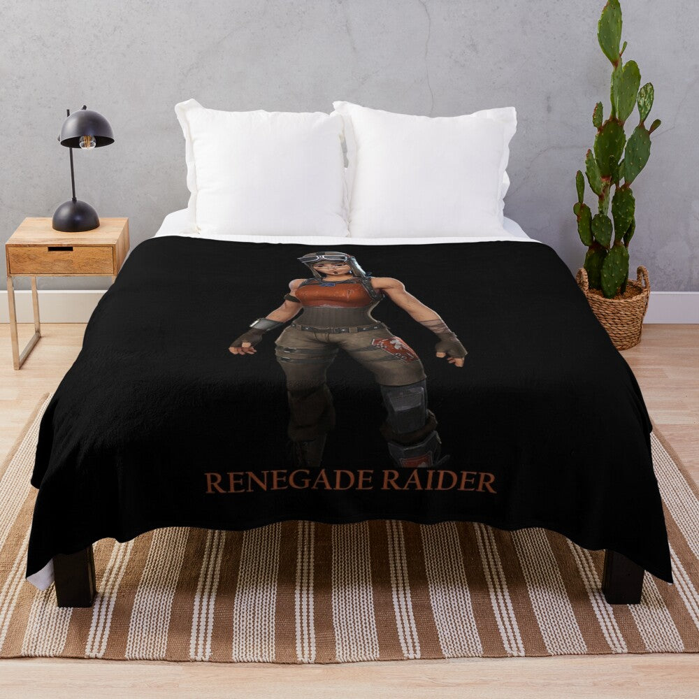 Cozy plush blanket featuring the Renegade Raider character from Fortnite battle royale game