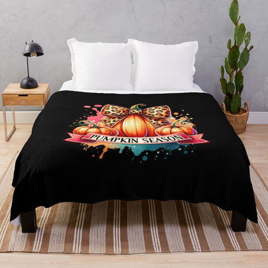 Vintage pumpkin design plush blanket for autumn home décor