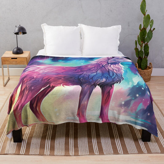 Plush blanket featuring a stunning abstract depiction of a legendary wolf