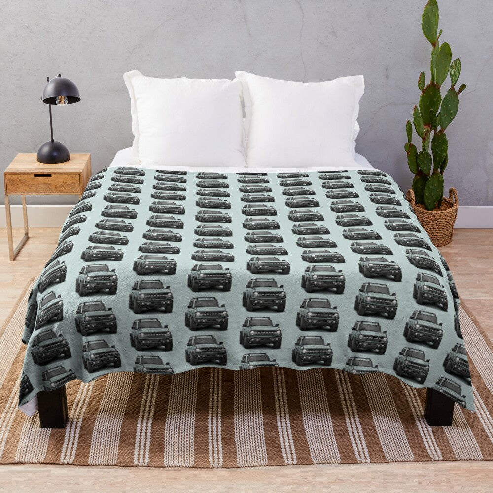 Cactus gray plush blanket featuring the Ford Bronco logo