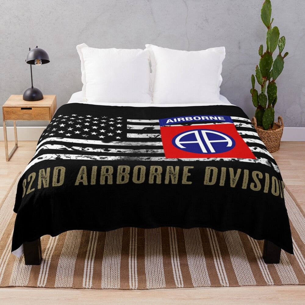 82nd Airborne Division inspired distressed American flag plush blanket